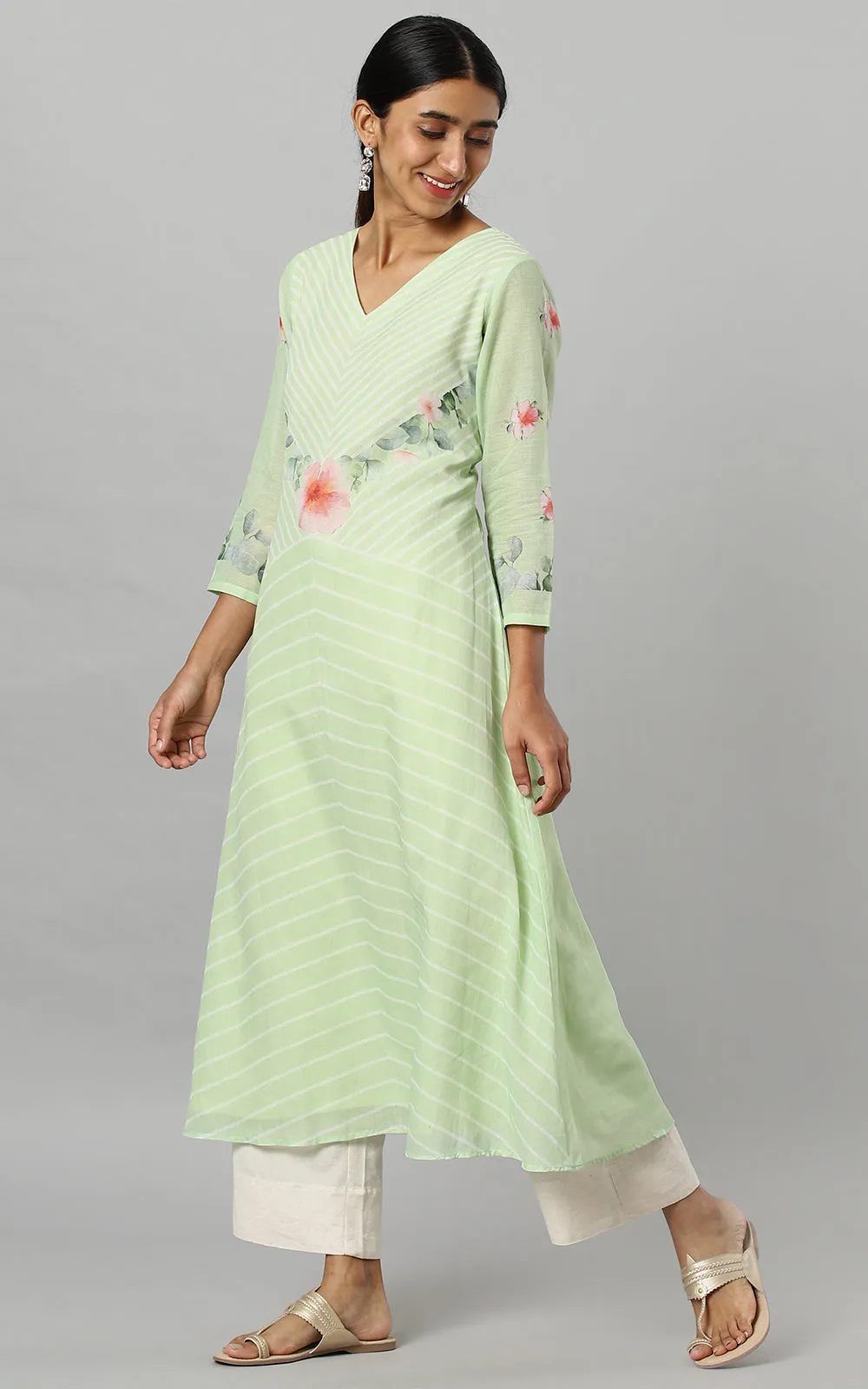 SAGE HIBISCUS PARALLET YOKE KURTA