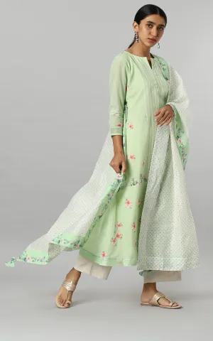 SAGE HIBISCUS PARALLET YOKE KURTA