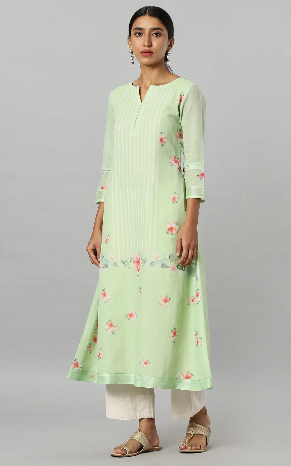 SAGE HIBISCUS PARALLET YOKE KURTA