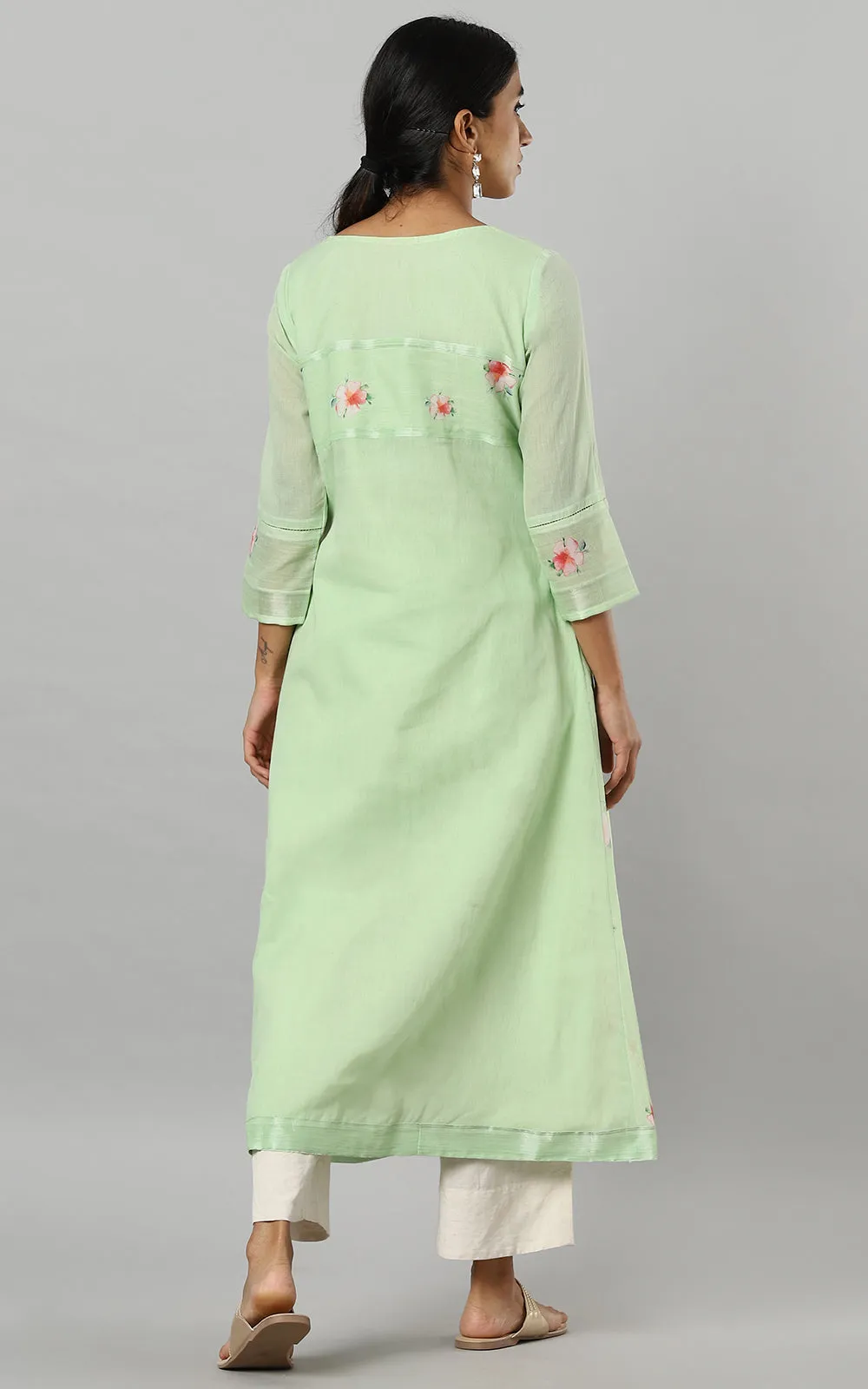 SAGE HIBISCUS PARALLET YOKE KURTA