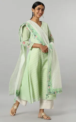 SAGE HIBISCUS PARALLET YOKE KURTA