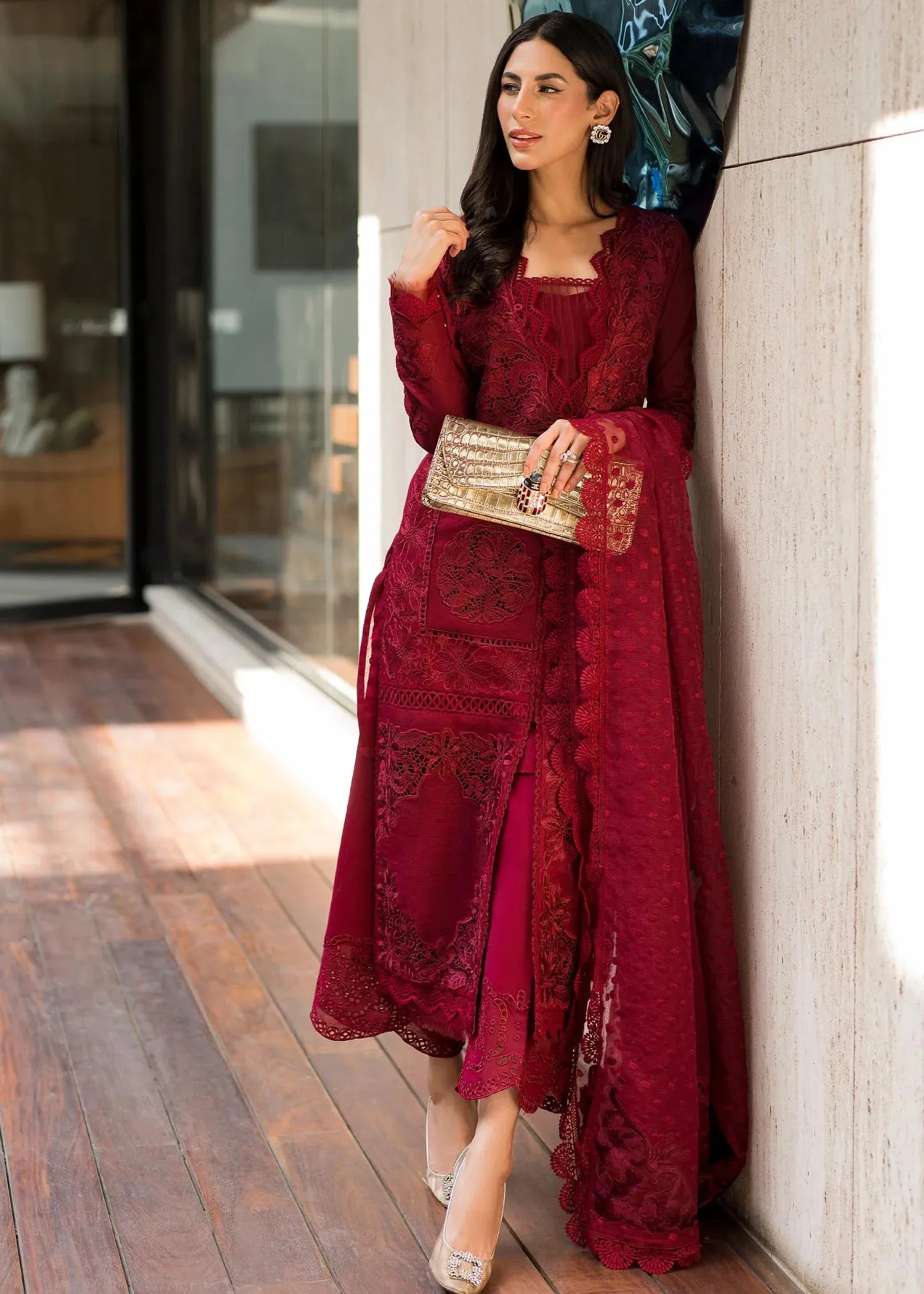 Saira Shakira Luxury Lawn Embroidered Collection D-8 Rouge