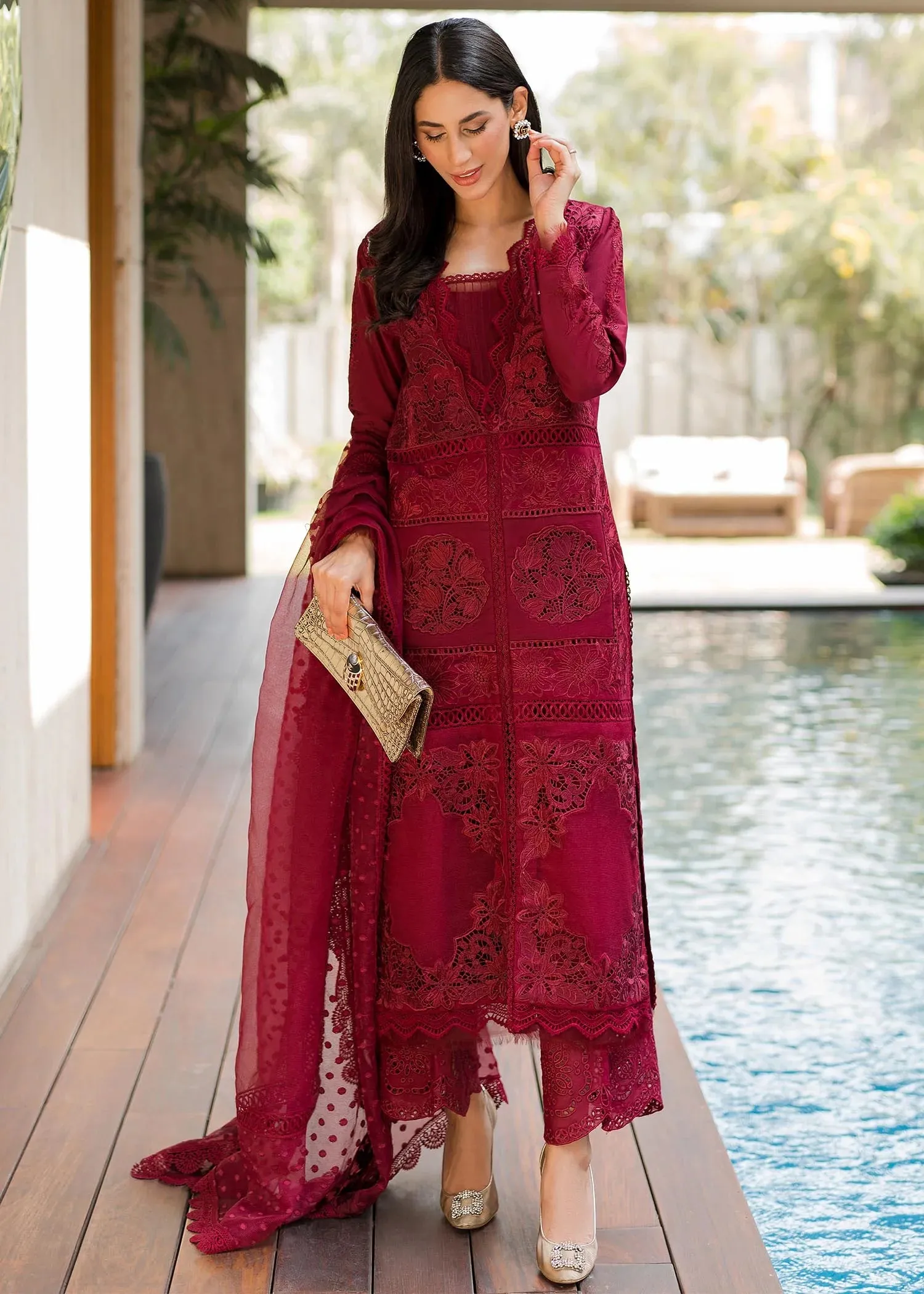 Saira Shakira Luxury Lawn Embroidered Collection D-8 Rouge