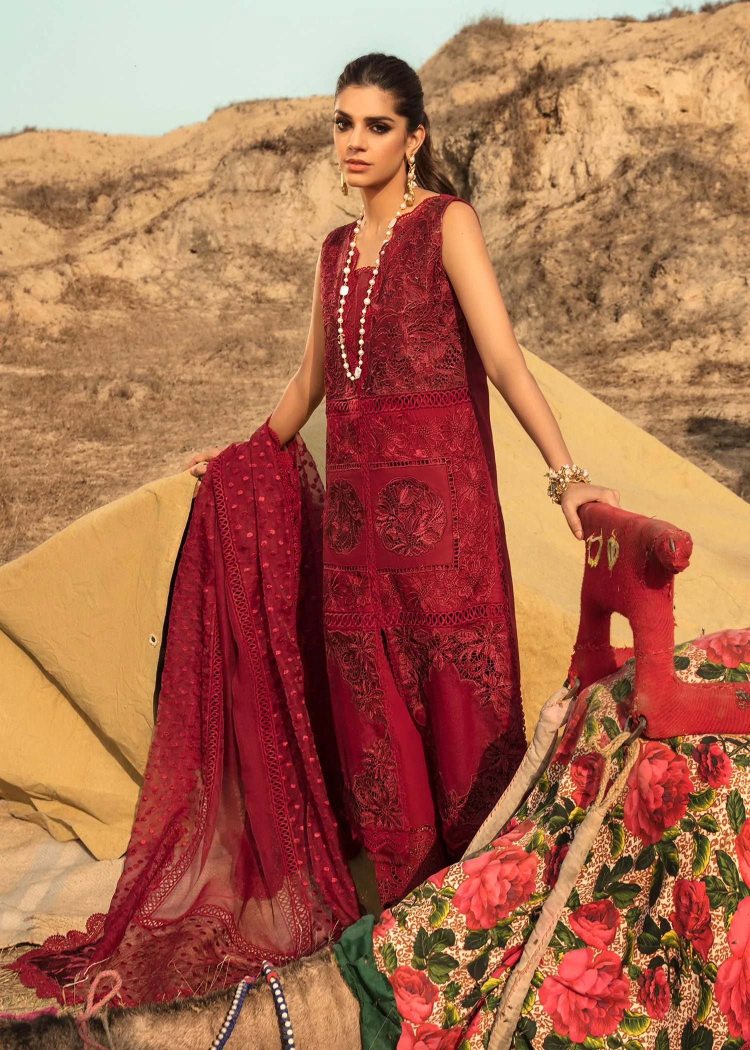 Saira Shakira Luxury Lawn Embroidered Collection D-8 Rouge