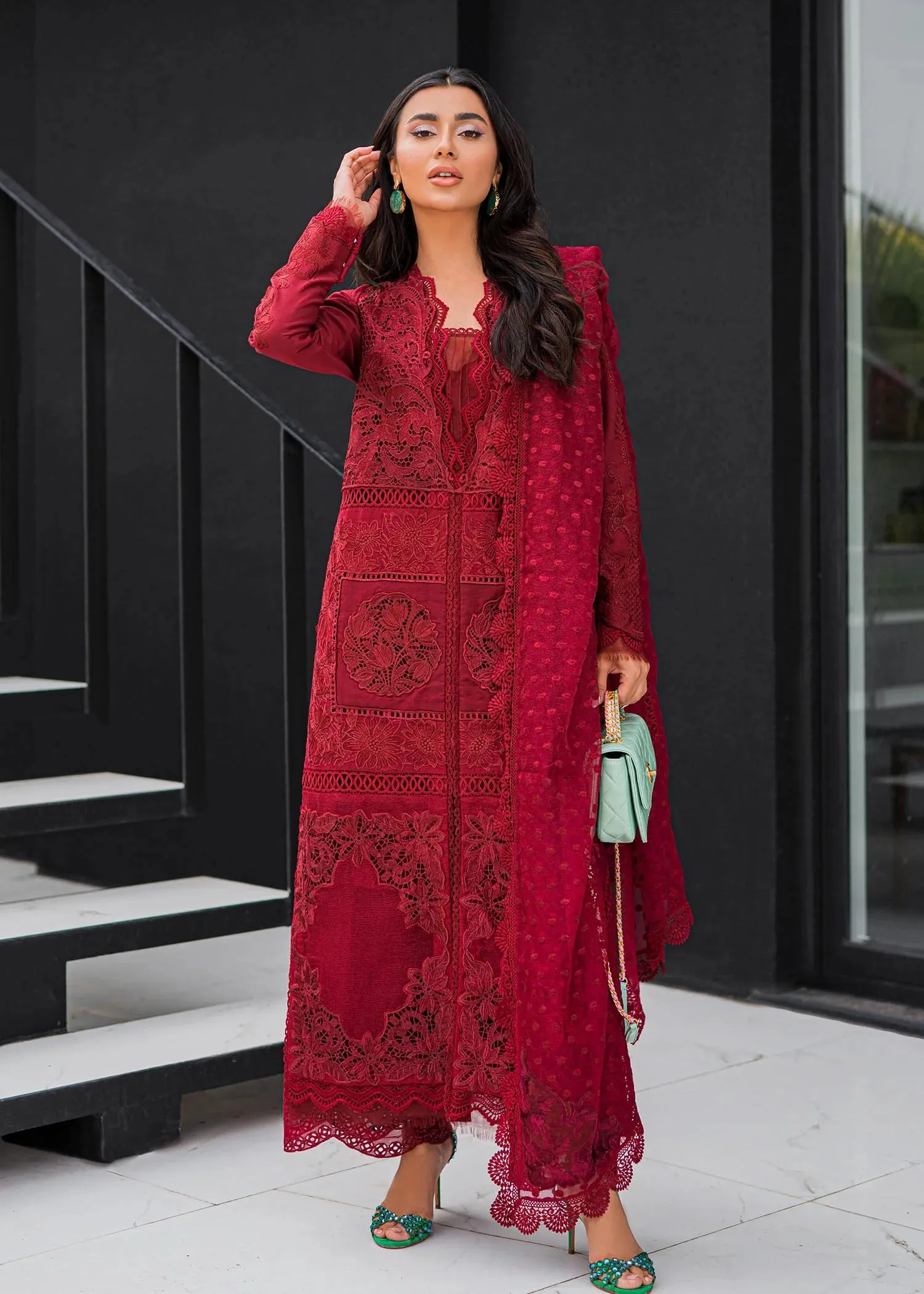 Saira Shakira Luxury Lawn Embroidered Collection D-8 Rouge