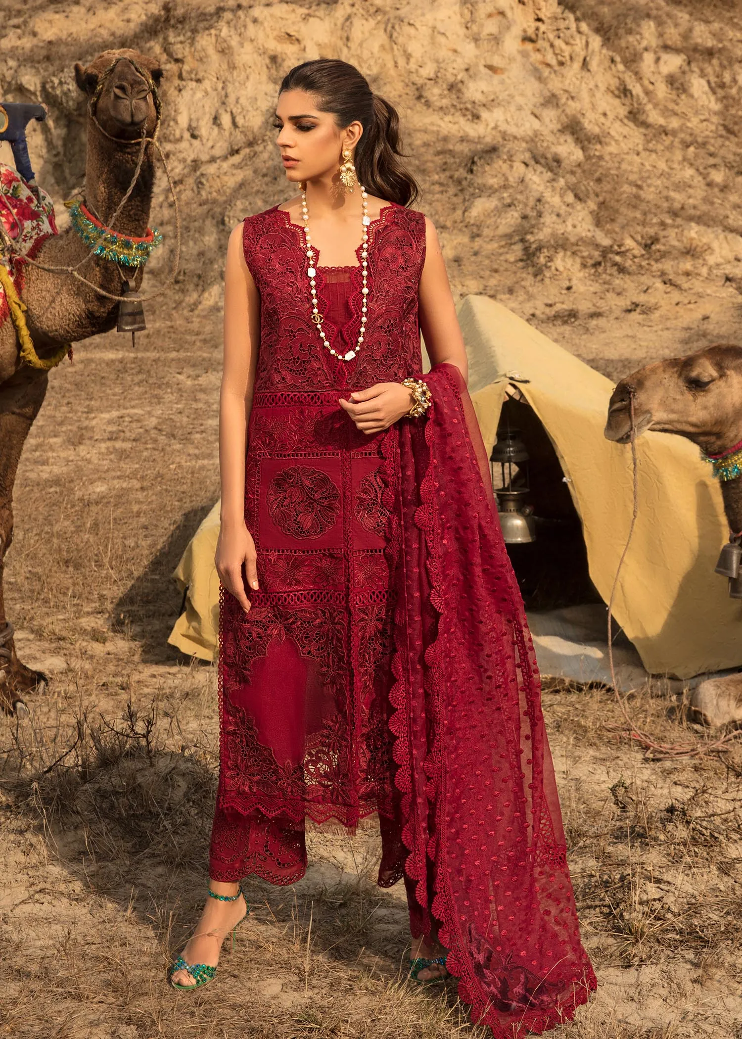 Saira Shakira Luxury Lawn Embroidered Collection D-8 Rouge