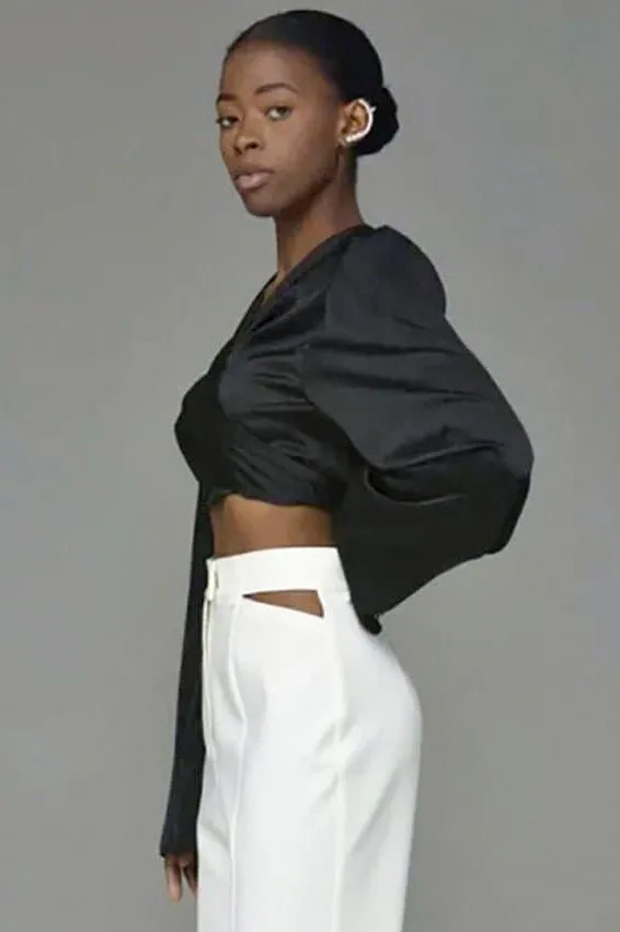 Satin design bow short shirt