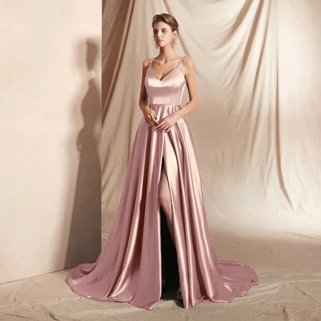 Sexy Front Slit Evening Dresses Long abendkleider Spaghetti Strap Prom Gown Women Formal Party Evening Dress