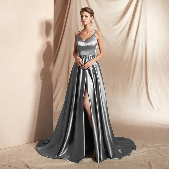 Sexy Front Slit Evening Dresses Long abendkleider Spaghetti Strap Prom Gown Women Formal Party Evening Dress