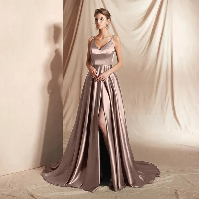 Sexy Front Slit Evening Dresses Long abendkleider Spaghetti Strap Prom Gown Women Formal Party Evening Dress