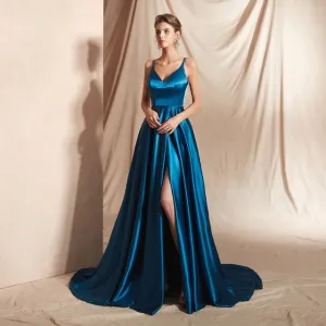 Sexy Front Slit Evening Dresses Long abendkleider Spaghetti Strap Prom Gown Women Formal Party Evening Dress