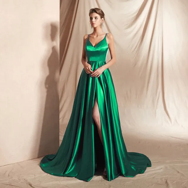 Sexy Front Slit Evening Dresses Long abendkleider Spaghetti Strap Prom Gown Women Formal Party Evening Dress