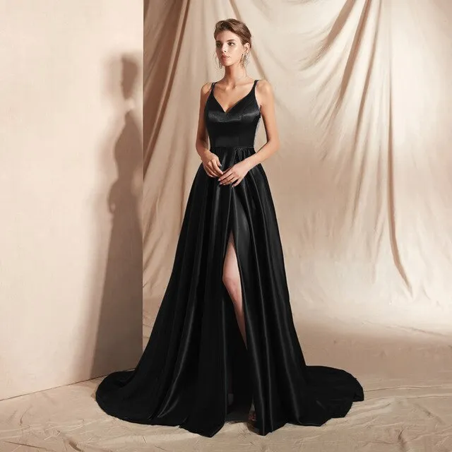 Sexy Front Slit Evening Dresses Long abendkleider Spaghetti Strap Prom Gown Women Formal Party Evening Dress