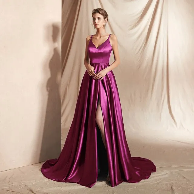 Sexy Front Slit Evening Dresses Long abendkleider Spaghetti Strap Prom Gown Women Formal Party Evening Dress
