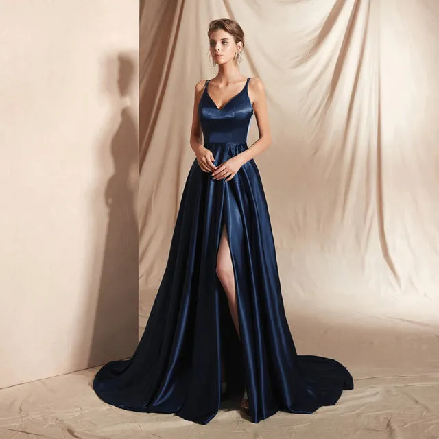 Sexy Front Slit Evening Dresses Long abendkleider Spaghetti Strap Prom Gown Women Formal Party Evening Dress