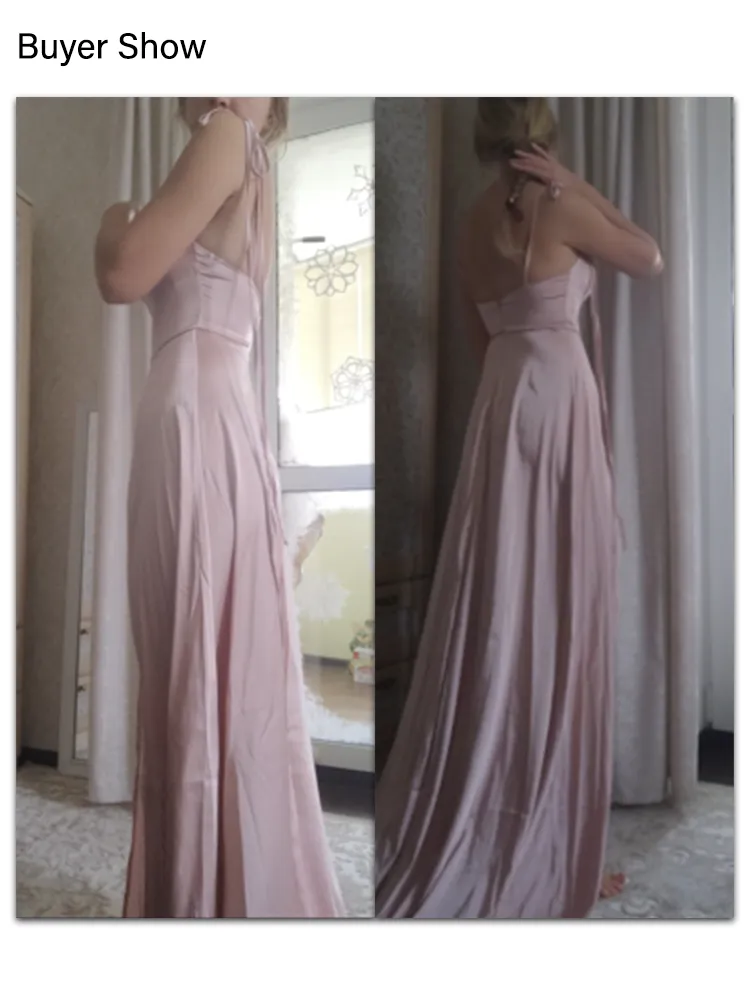 Sexy Mint Backless Lace Up Evening Party Gown Green Satin Slip Slit Leg