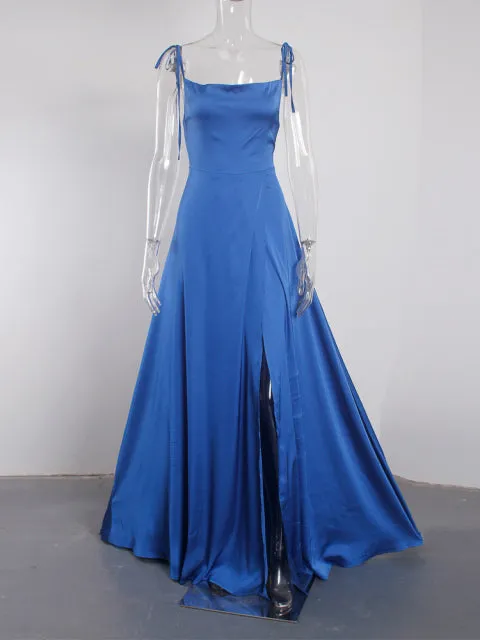Sexy Mint Backless Lace Up Evening Party Gown Green Satin Slip Slit Leg