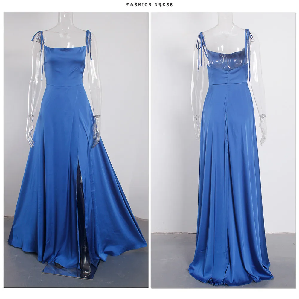 Sexy Mint Backless Lace Up Evening Party Gown Green Satin Slip Slit Leg