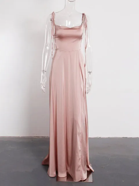 Sexy Mint Backless Lace Up Evening Party Gown Green Satin Slip Slit Leg