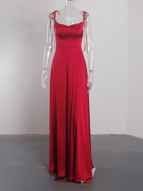 Sexy Mint Backless Lace Up Evening Party Gown Green Satin Slip Slit Leg