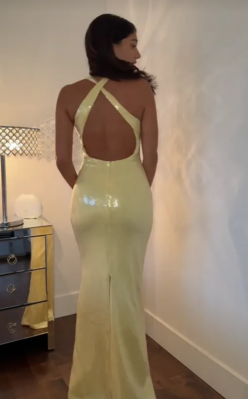 Sexy V-neck Sleeveless Mermaid Metallic Evening Prom Dresses Online, OLP1110