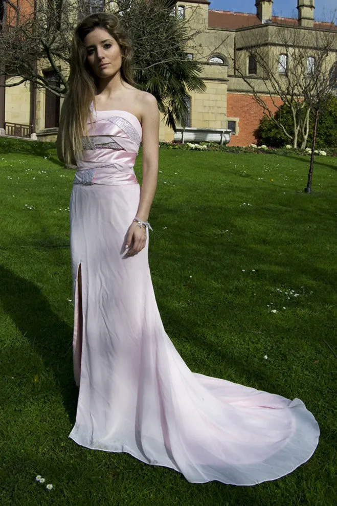 Sheath One-shoulder Wide Strap Front Slit Floor Length Chiffon Paillette Evening Dress