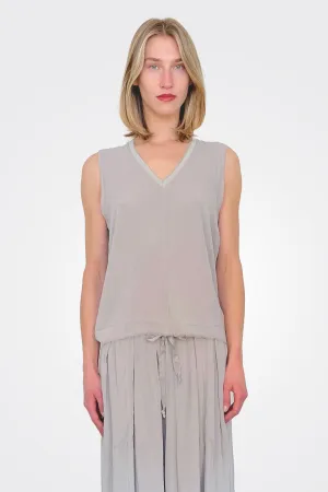 Silk V Neck Top - Grey