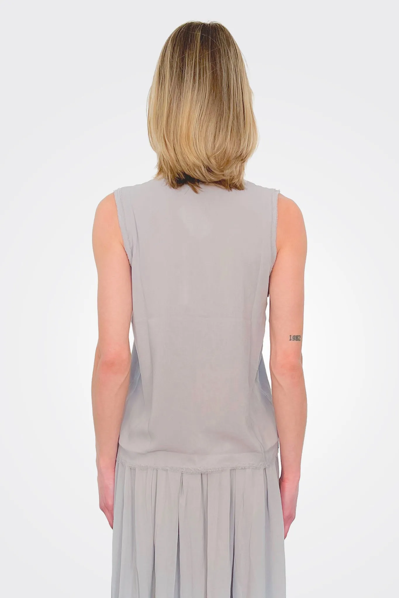 Silk V Neck Top - Grey
