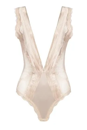 Silver Peony - Nicolette Plunge Pleated Neckline Teddy -