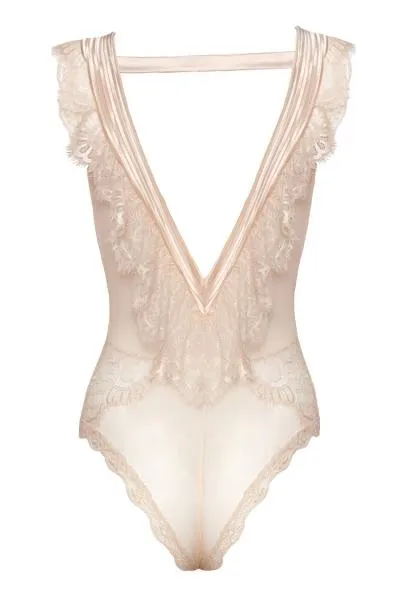 Silver Peony - Nicolette Plunge Pleated Neckline Teddy - Size
