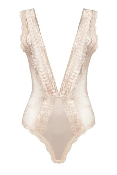 Silver Peony - Nicolette Plunge Pleated Neckline Teddy - Size