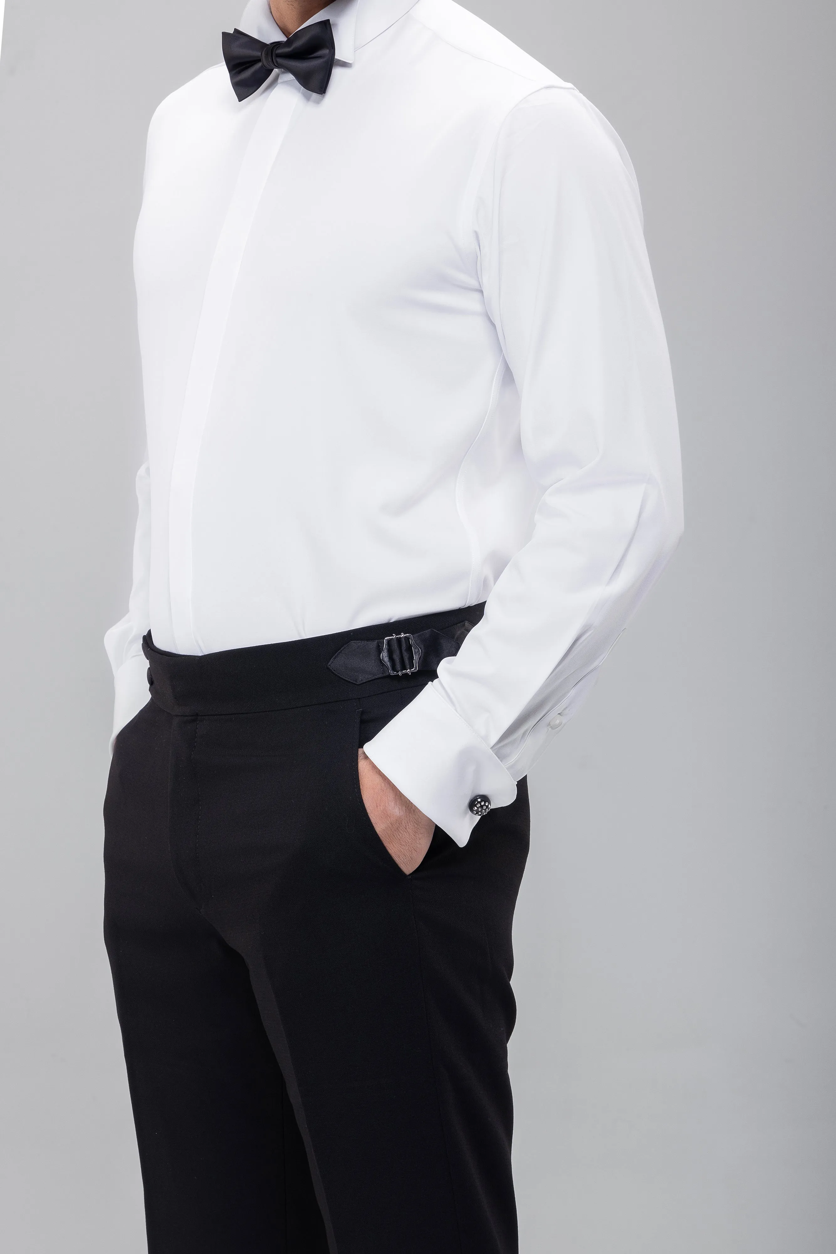 Slim Fit Double Breasted Black Wedding Suit - Notch Satin Lapel-Turkish Made