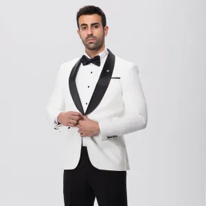 Slim Fit Off White Tuxedo Suit-Turkish Made