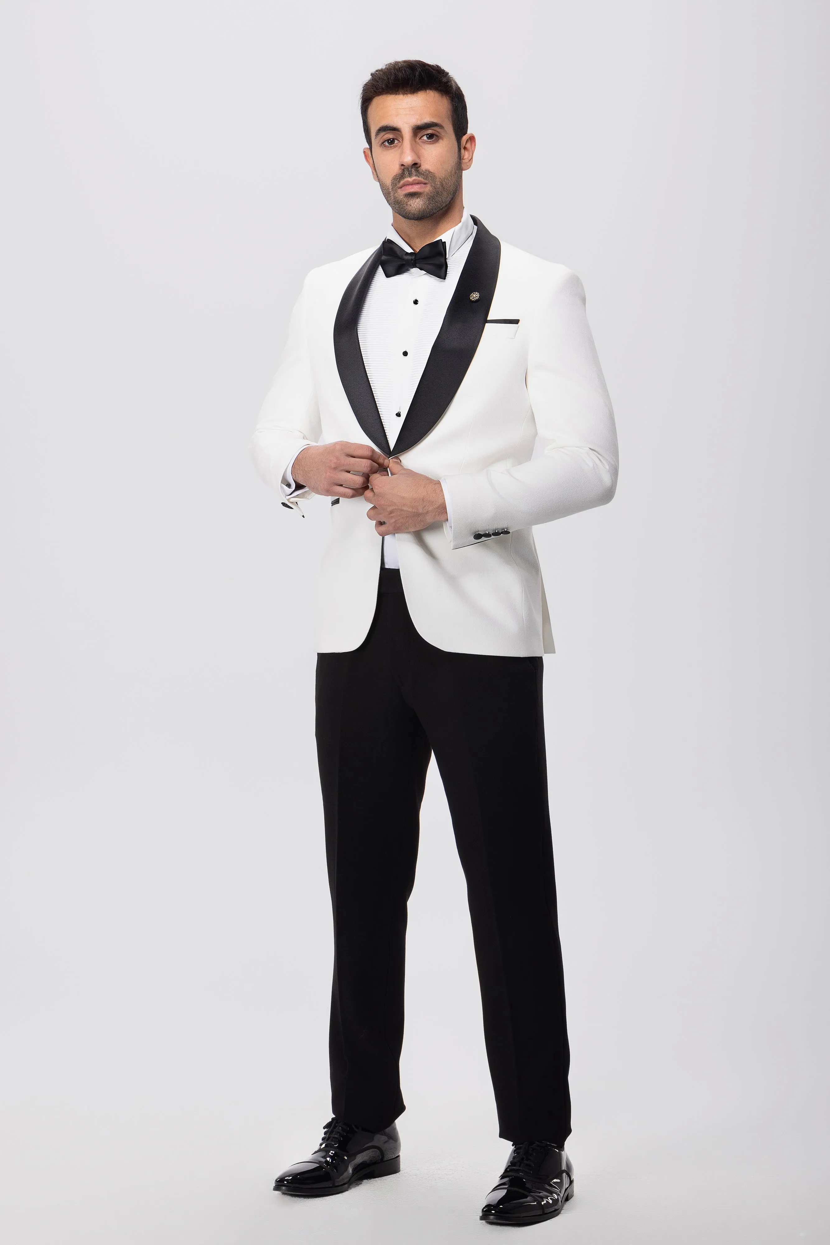 Slim Fit Off White Tuxedo Suit-Turkish Made