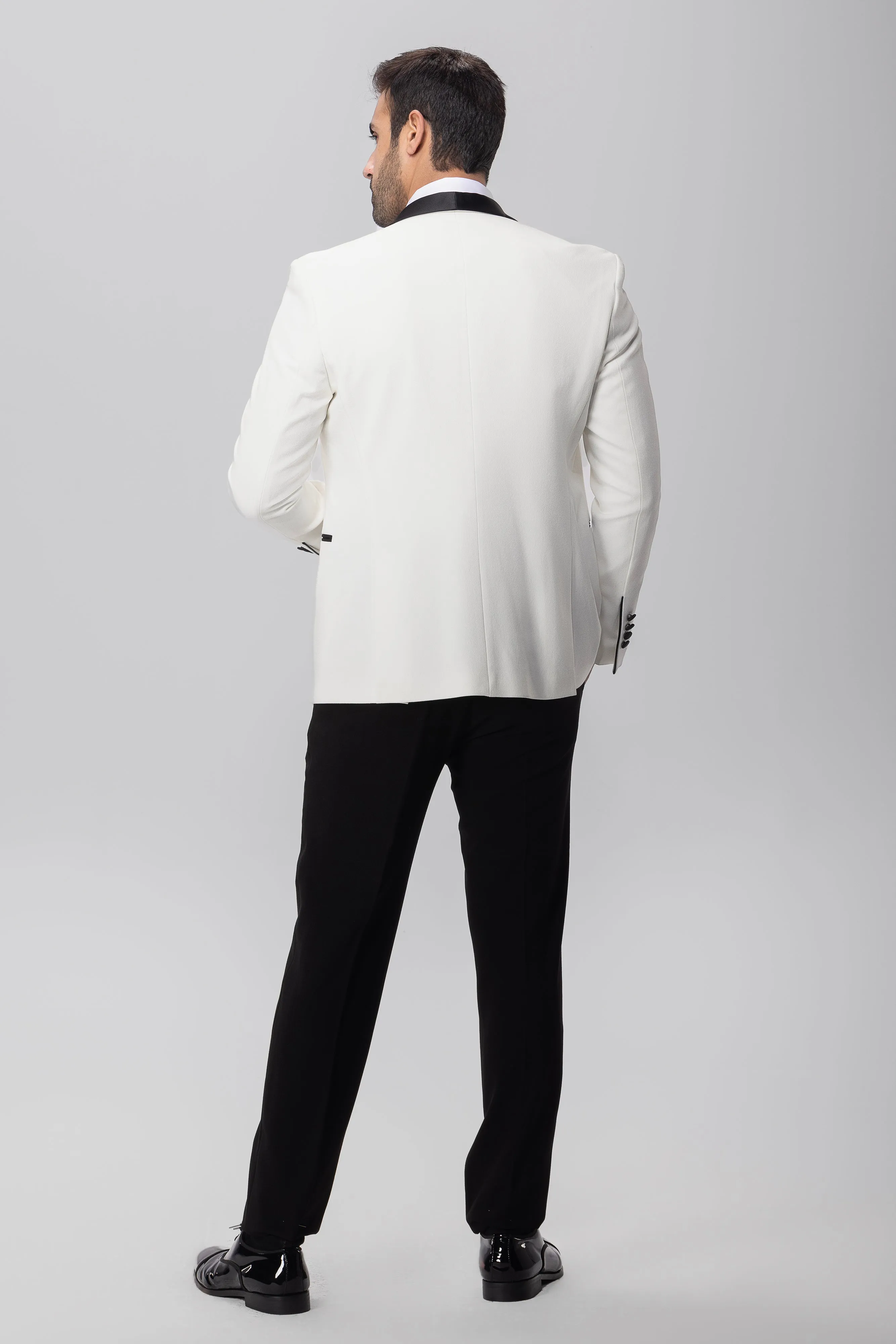 Slim Fit Off White Tuxedo Suit-Turkish Made