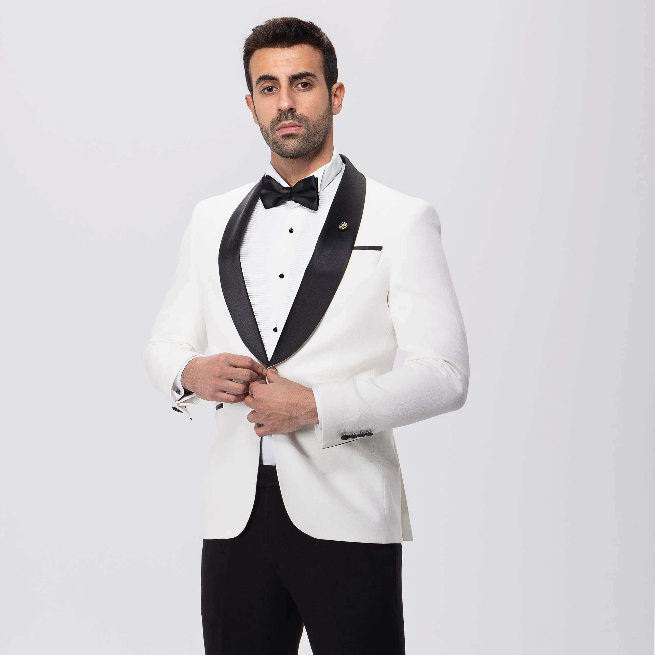 Slim Fit Off White Tuxedo Suit-Turkish Made