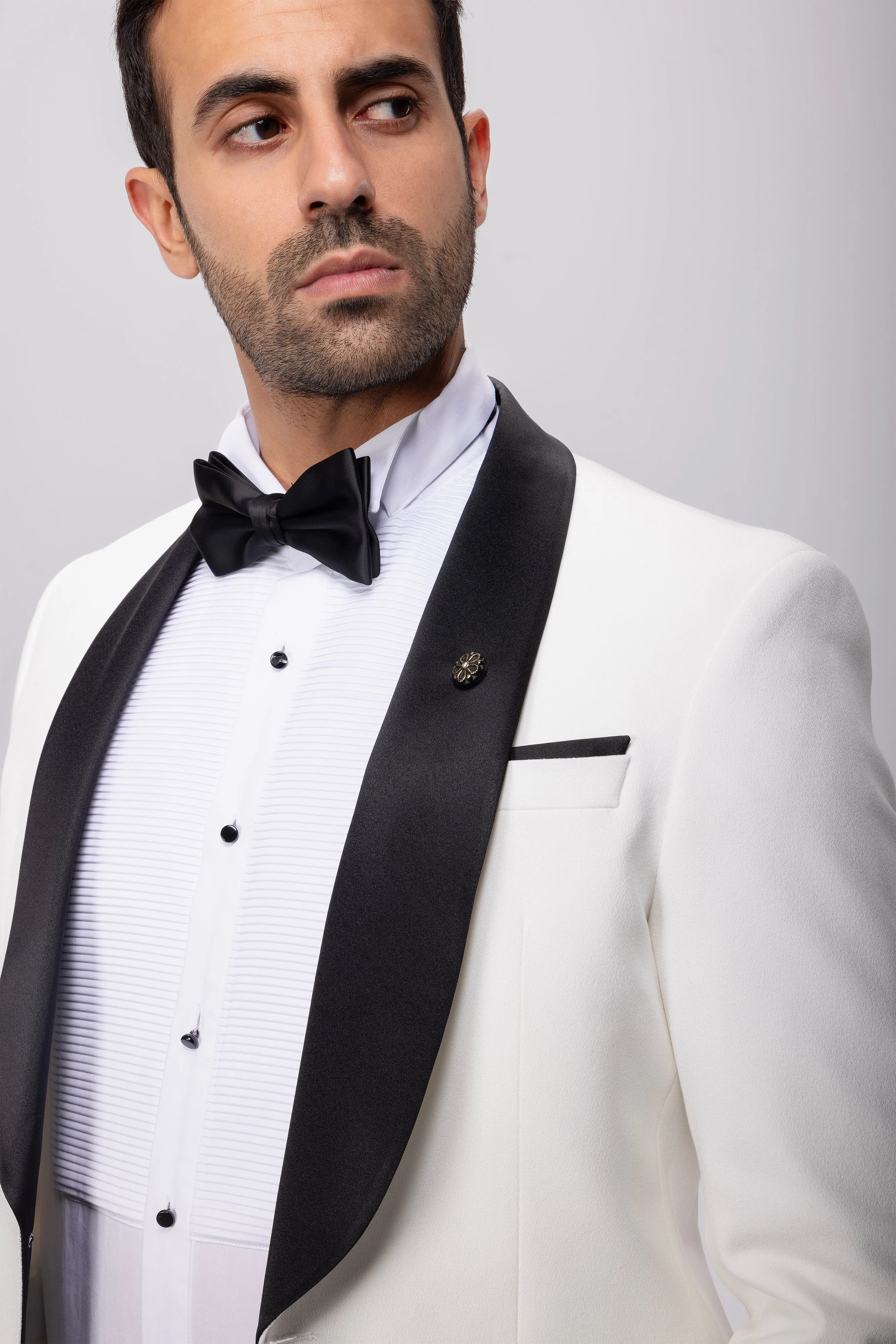 Slim Fit Off White Tuxedo Suit-Turkish Made