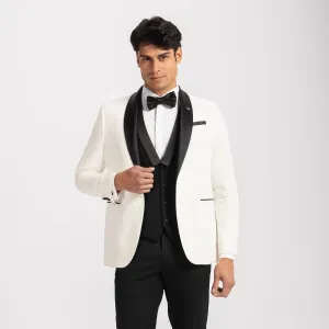 Slim Fit Off White Wedding Suit -Satin Shawl Lapel-Turkish Made