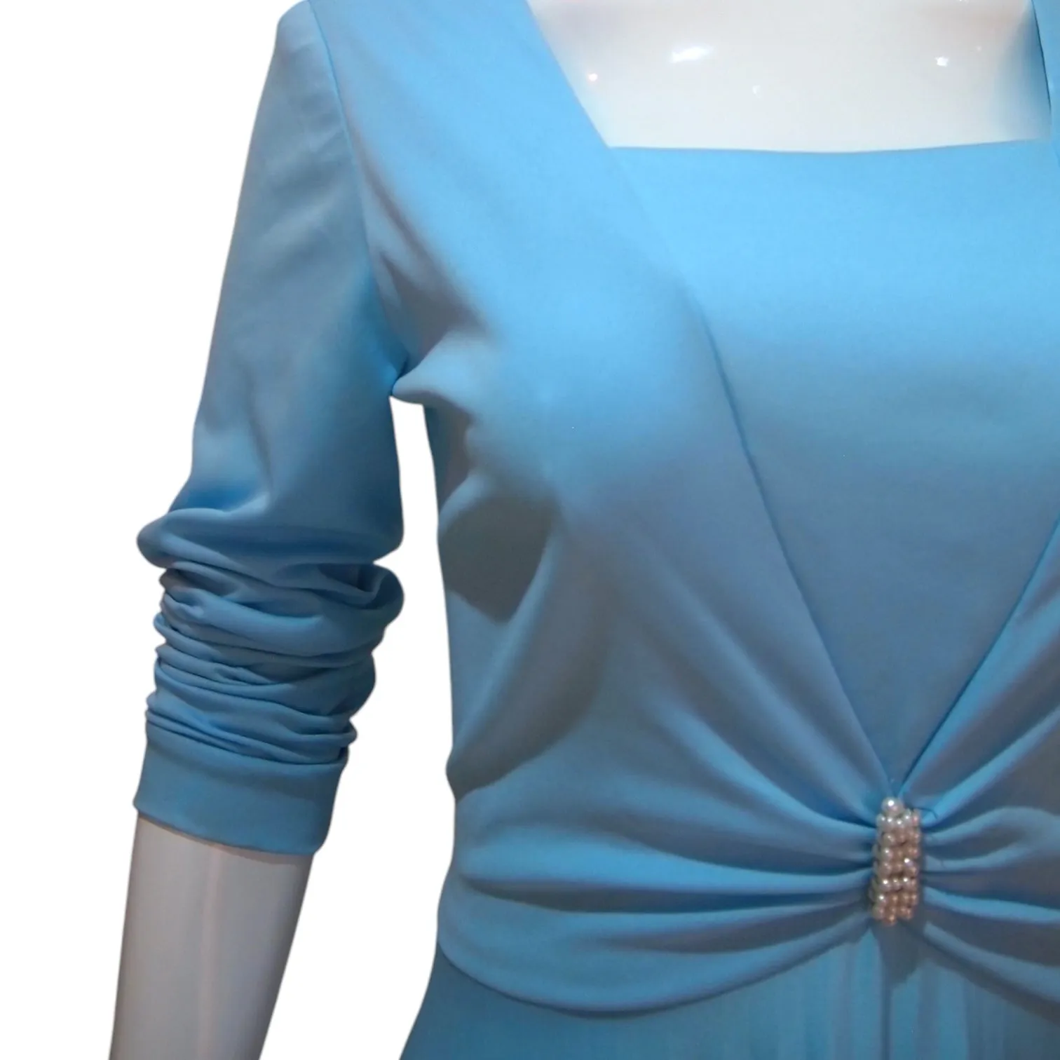 Smooth Blues- Elegant Sky Blue 60s Long Sleeve Evening Dress