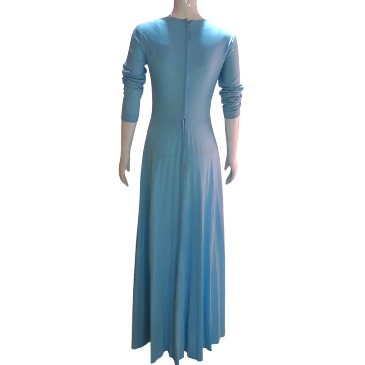 Smooth Blues- Elegant Sky Blue 60s Long Sleeve Evening Dress