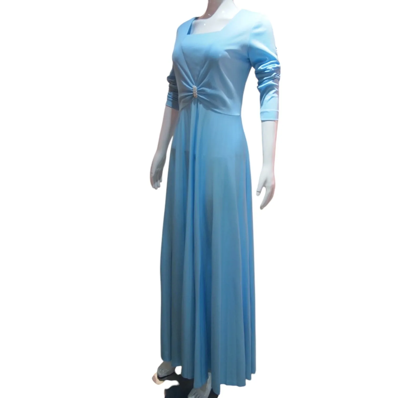 Smooth Blues- Elegant Sky Blue 60s Long Sleeve Evening Dress