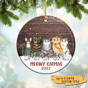 Snow Wood Fluffy Cat Christmas Personalized Circle Ornament