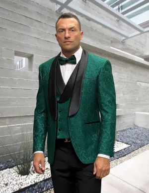 Statement Men's 3 Piece Modern Fit Tuxedo - Textured Jacket and Vest