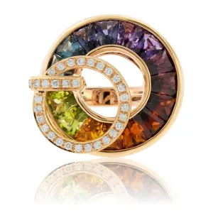 Step Cut Mixed Gemstone Rainbow Circle Ring