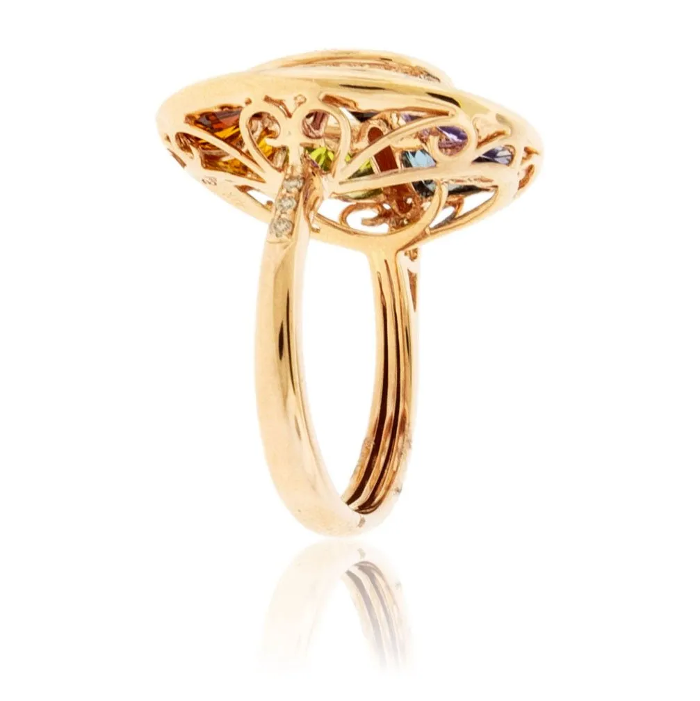 Step Cut Mixed Gemstone Rainbow Circle Ring
