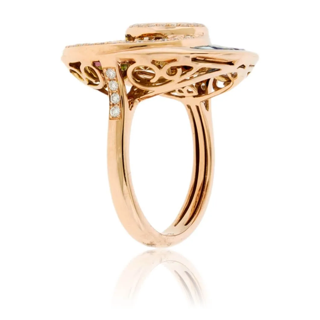 Step Cut Mixed Gemstone Rainbow Circle Ring