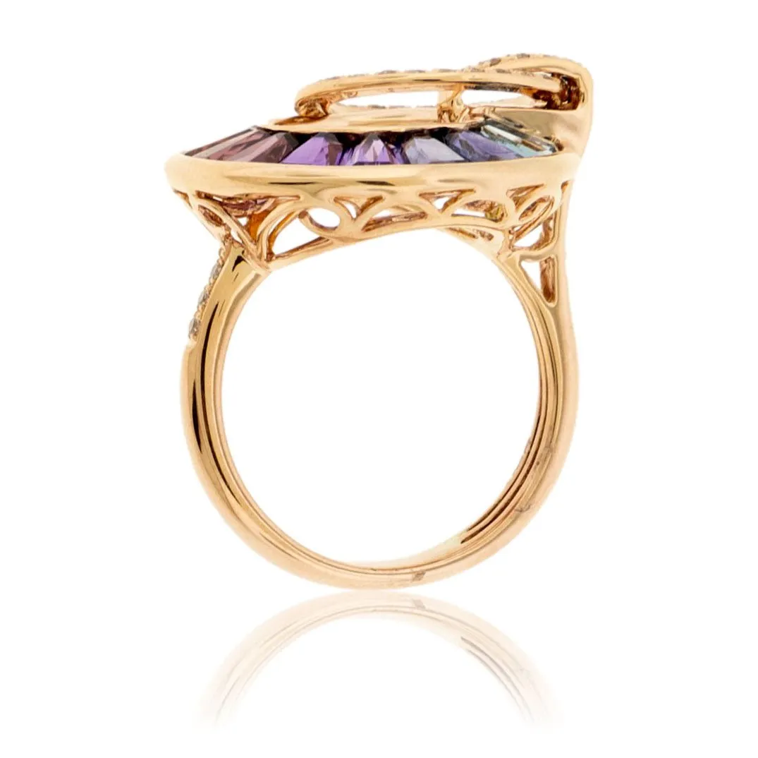 Step Cut Mixed Gemstone Rainbow Circle Ring