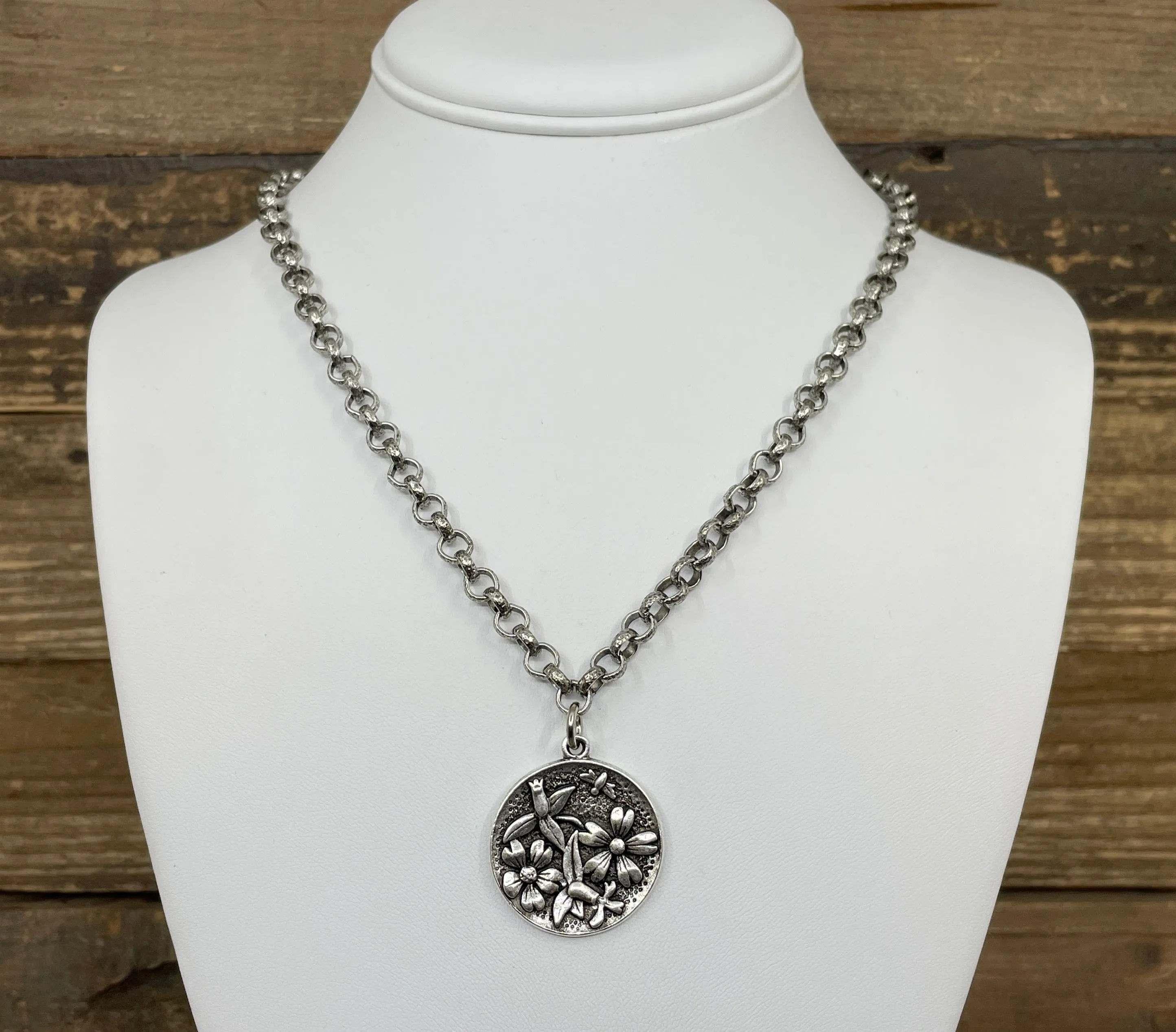 Sterling Plated 18" Chain with Sterling Plated Flower Bee Pendant