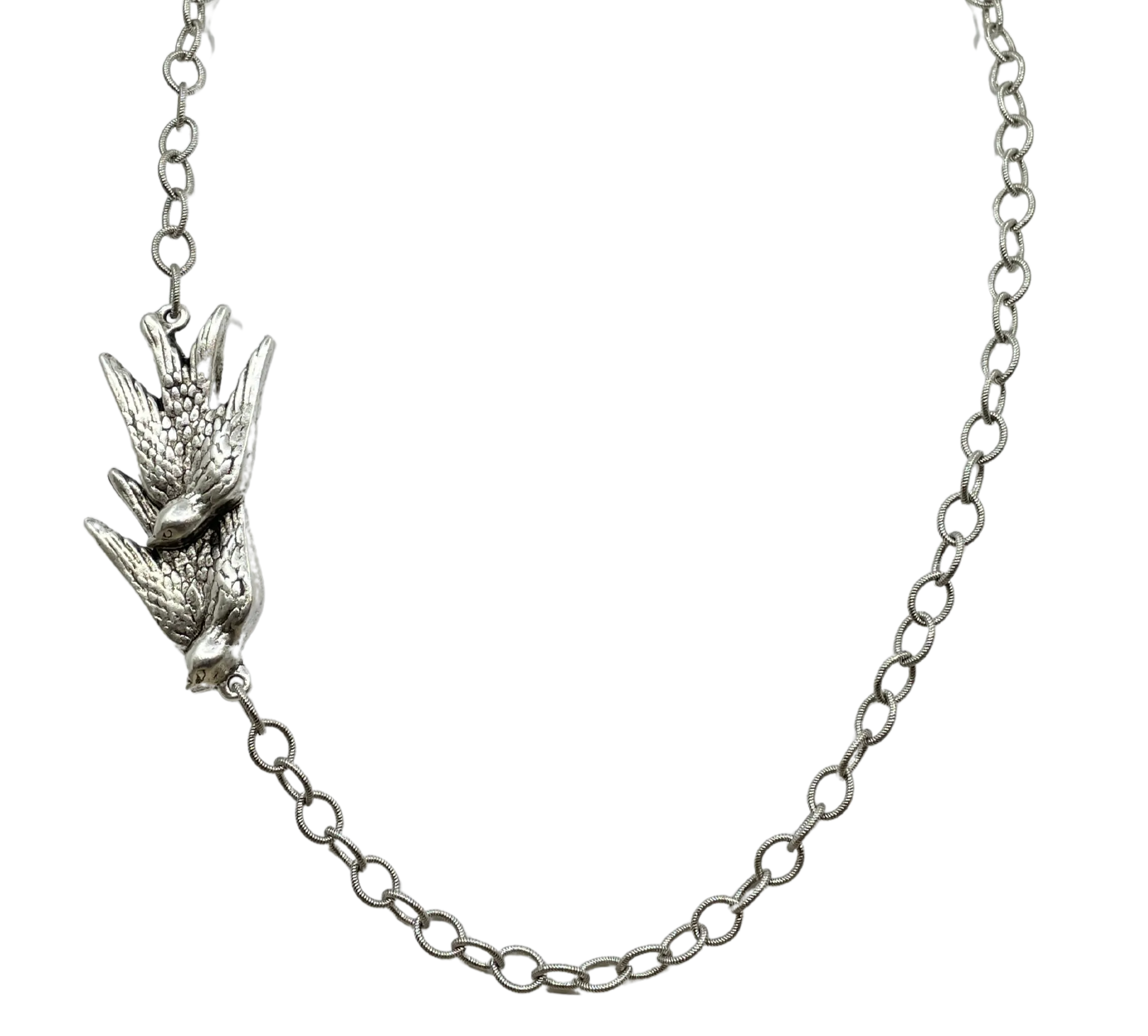 Sterling Plated 20" Chain with Vintage Double Bird Pendant