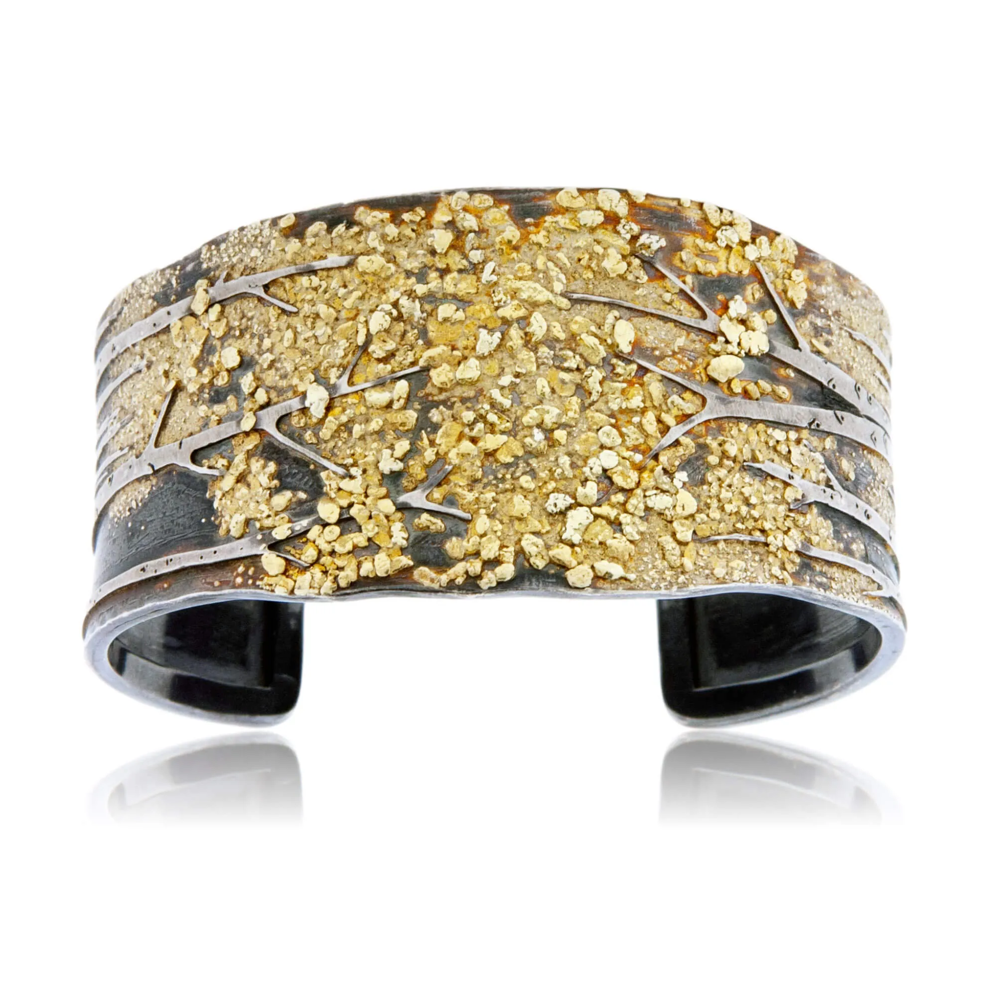 Sterling Silver & CA Gold Nugget Aspen Adorn Cuff Bracelet